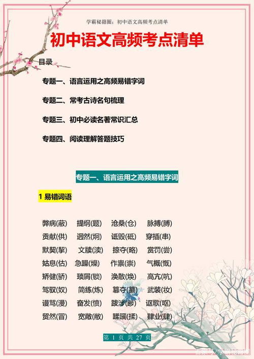 中考語文重點古詩句及名著