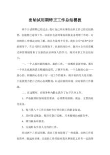 出納試用期轉(zhuǎn)正總結(jié)報告(試用期轉(zhuǎn)正總結(jié)報告)