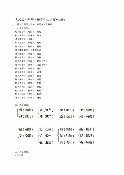 人教版六下基礎(chǔ)知識(shí)歸類